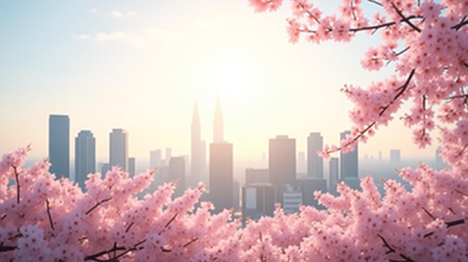 東京のビジネス街と桜